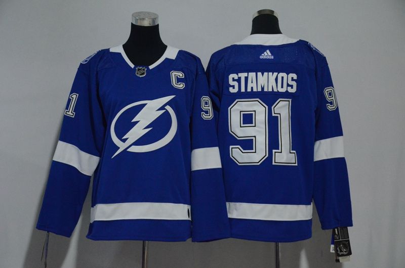 Women Tampa Bay Lightning #91 Stamkos Blue Hockey Stitched Adidas NHL Jerseys->women nhl jersey->Women Jersey